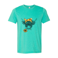 Load image into Gallery viewer, Cowgirl Roots™  Shaggy Cow with Sunflower T Shirts
