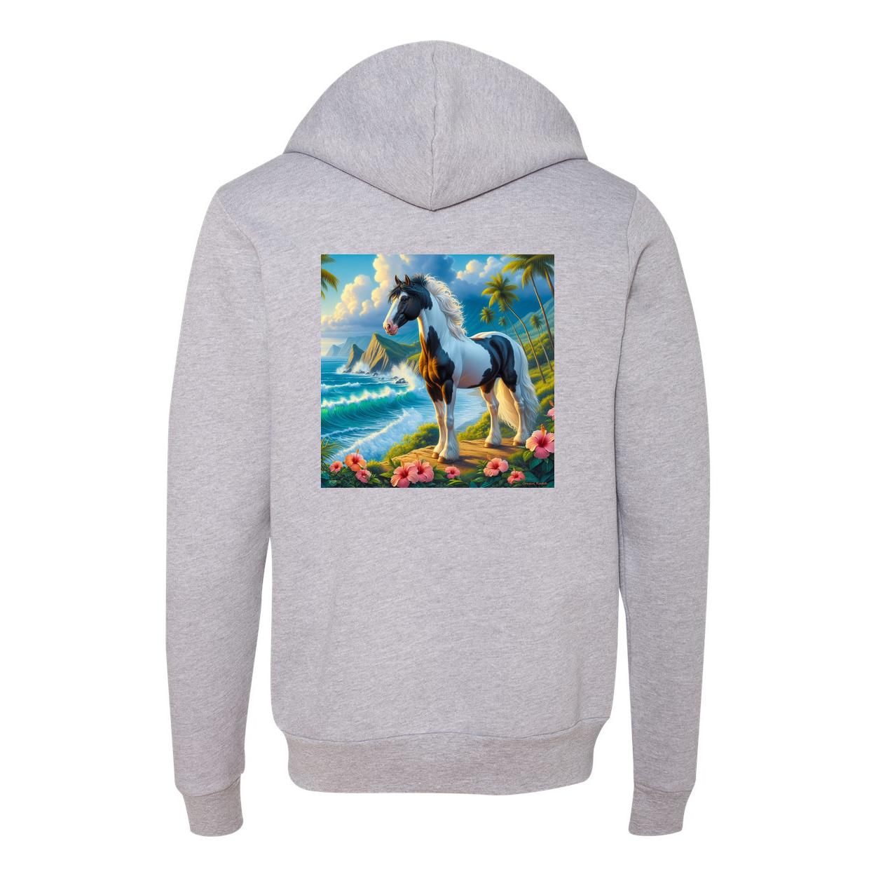 Tropical Black and White Paint Horse Zip-Up Front Pocket Hooded Sweatshirts