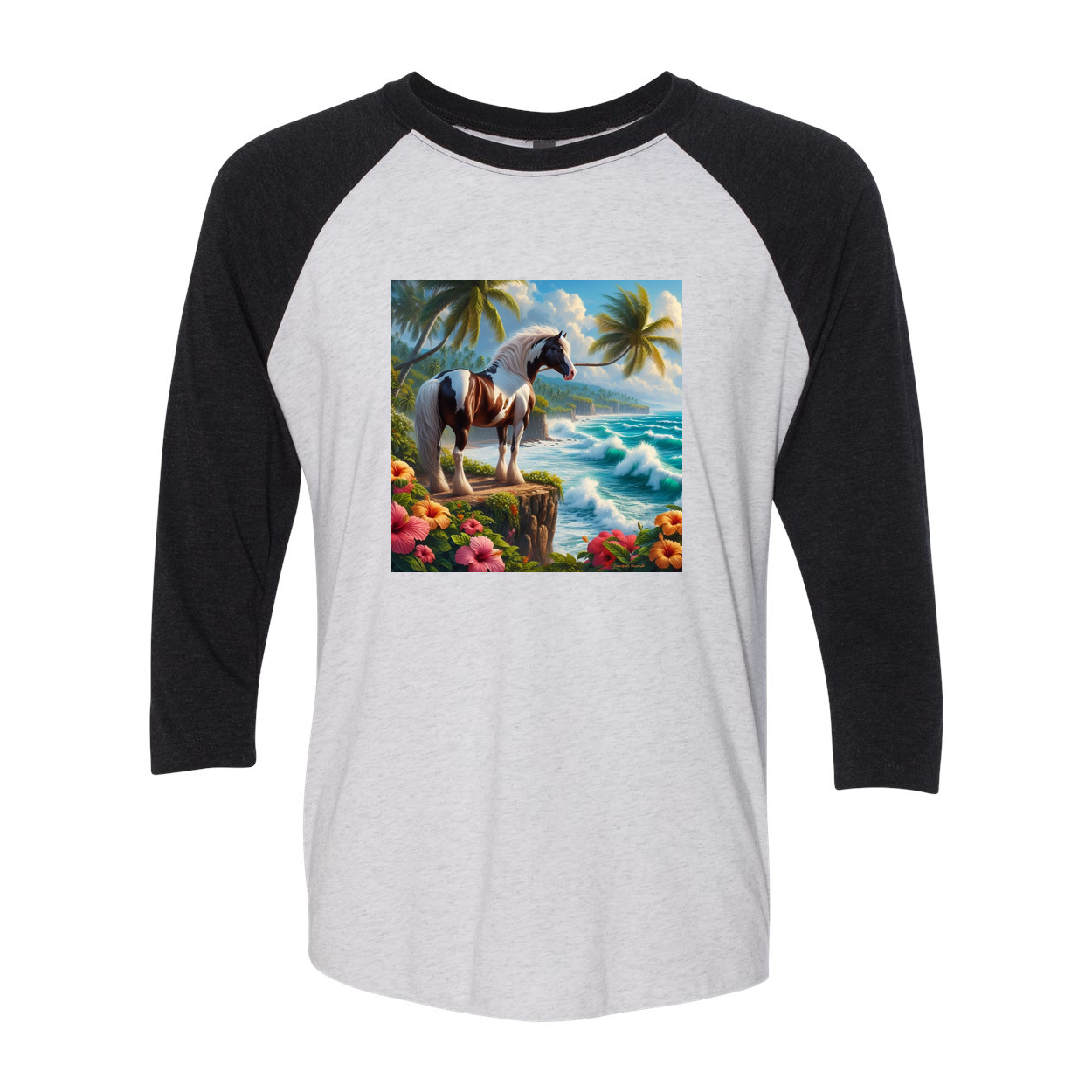 Tropical Red and White Paint Horse 3 4 Sleeve Raglan T shirts