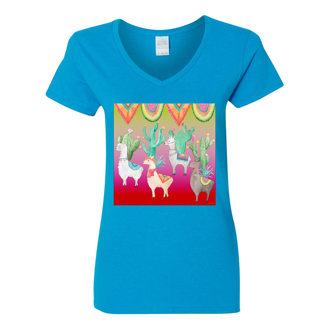 Desert Llama V-Neck Cotton T-Shirts