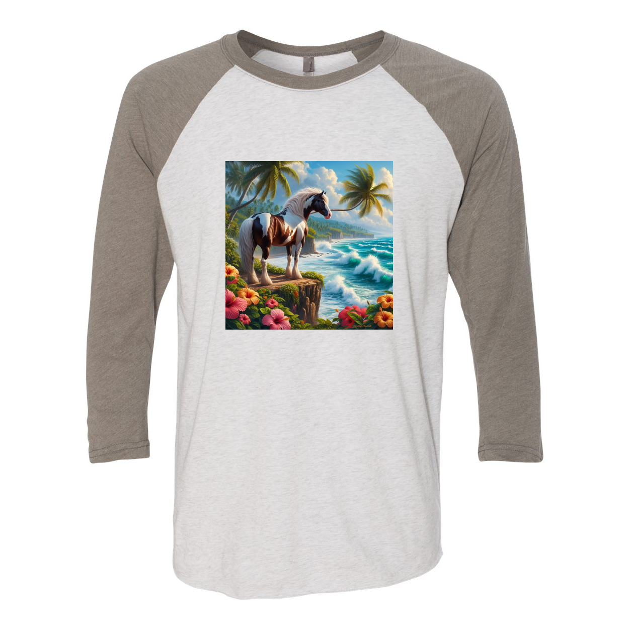 Tropical Red and White Paint Horse 3 4 Sleeve Raglan T shirts