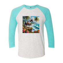 Load image into Gallery viewer, Tropical Red and White Paint Horse 3 4 Sleeve Raglan T shirts

