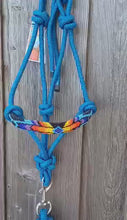 Load and play video in Gallery viewer, Cowgirl Roots™ Feather Arrows, Beaded Rope Horse Halter, with Lead Rope, Horse and Pony Blue
