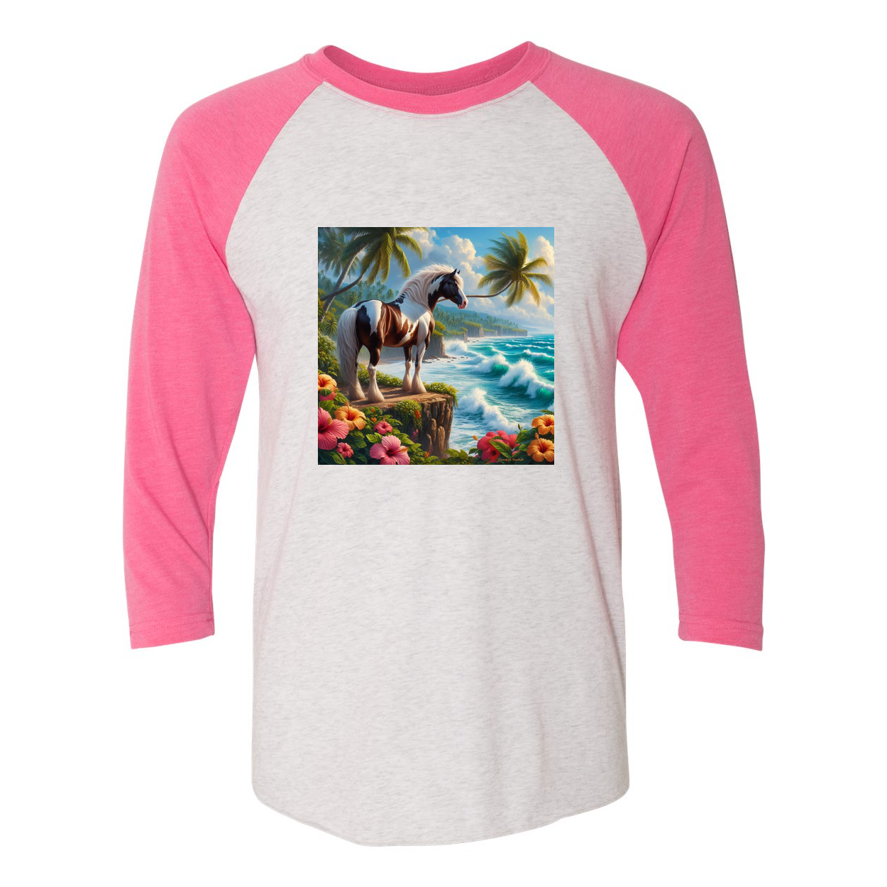 Tropical Red and White Paint Horse 3 4 Sleeve Raglan T shirts