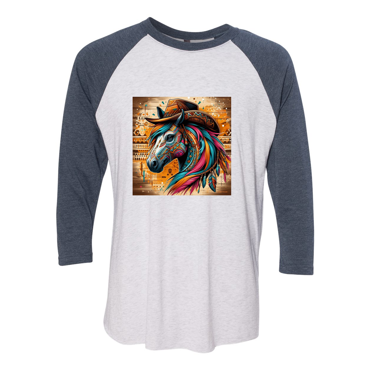 Cowboy Gus Tribal Horse 3 4 Sleeve Raglan T Shirts