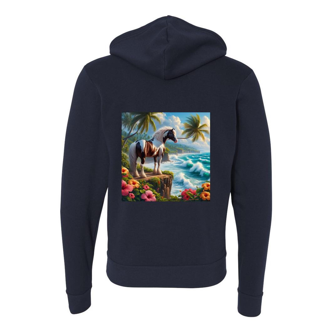 Tropical Red and White Paint Horse Zip-Up Front Pocket Hooded Sweatshirts