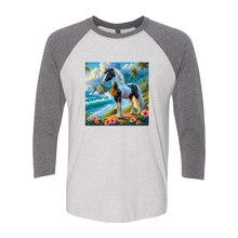 Load image into Gallery viewer, Tropical Black and White Paint Horse 3 4  Sleeve Raglan T Shirts
