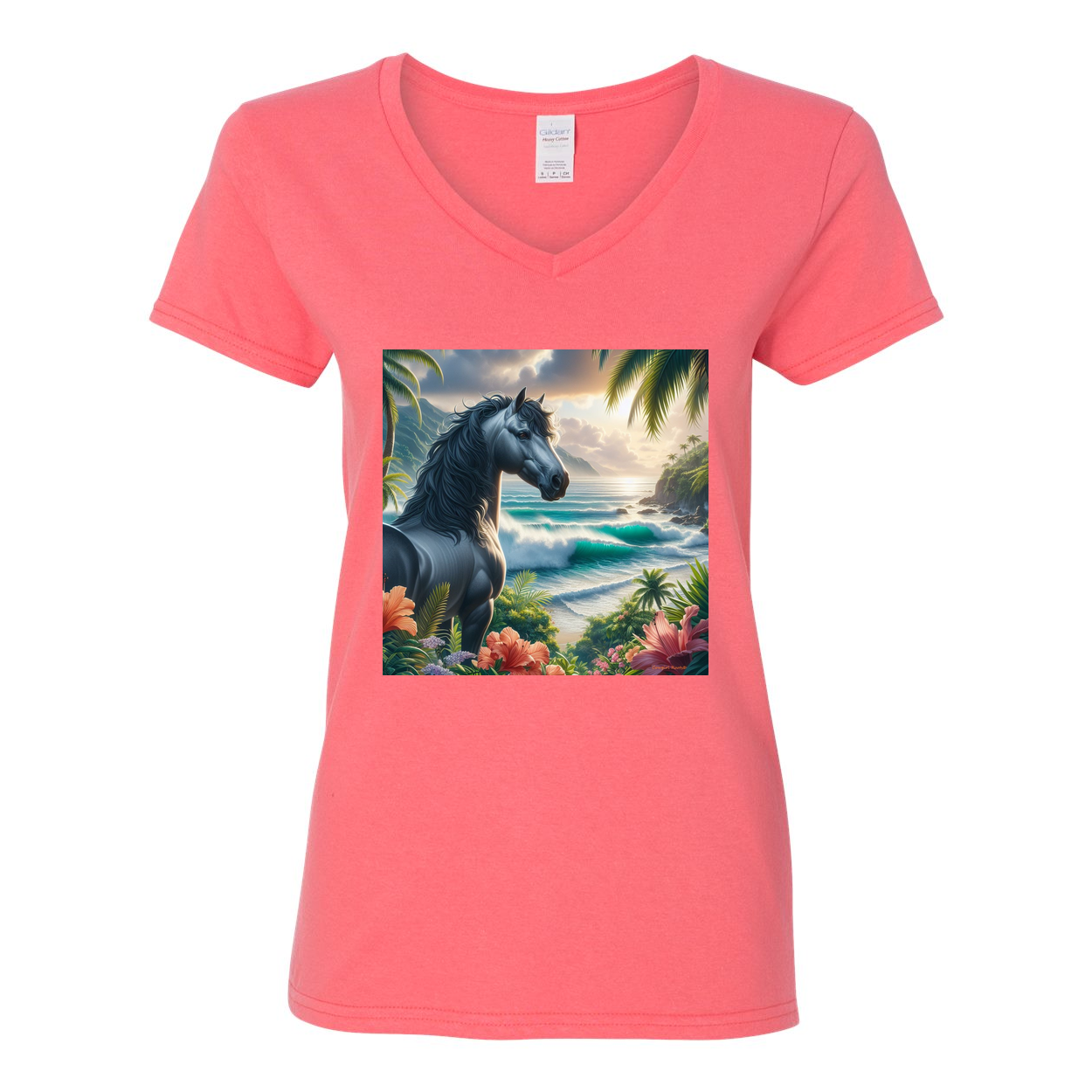 Tropical Grey Stallion Horse V Neck T Shirt