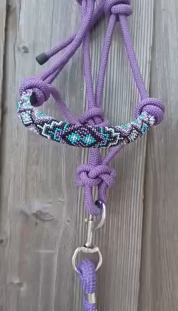Southwestern Purple Beaded Rope Horse and Pony Halters with Lead