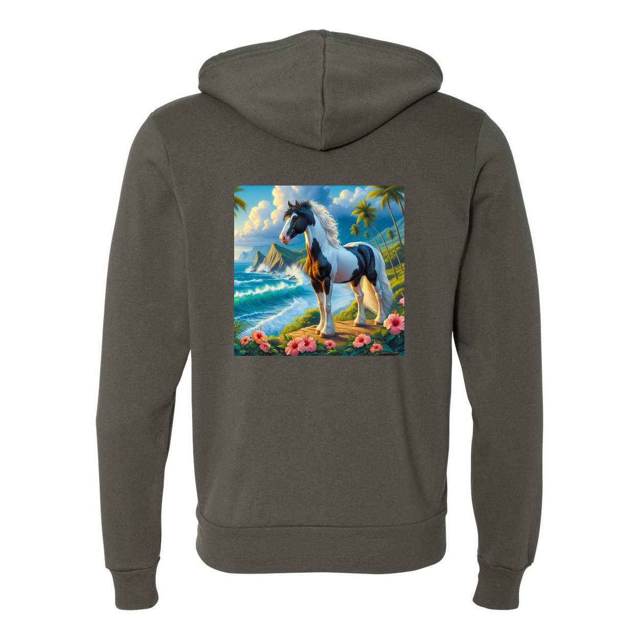 Tropical Black and White Paint Horse Zip-Up Front Pocket Hooded Sweatshirts