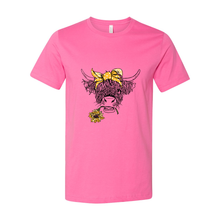 Load image into Gallery viewer, Cowgirl Roots™  Shaggy Cow with Sunflower T Shirts

