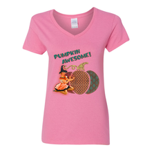Load image into Gallery viewer, Pumpkin Awesome Halloween V Neck Cotton T Shirts
