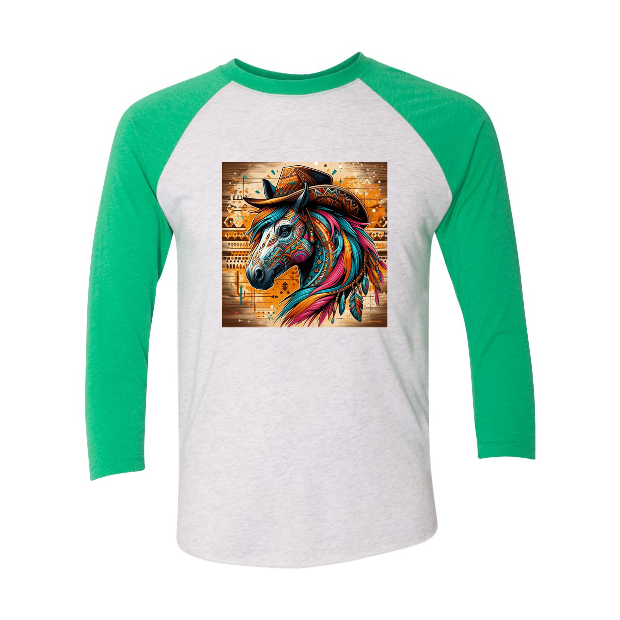 Cowboy Gus Tribal Horse 3 4 Sleeve Raglan T Shirts