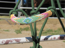 Load image into Gallery viewer, Cowgirl Roots™ Southwestern Colorful Diamond, Beaded Rope Horse Halter, with Lead Rope, Horse and Pony Green
