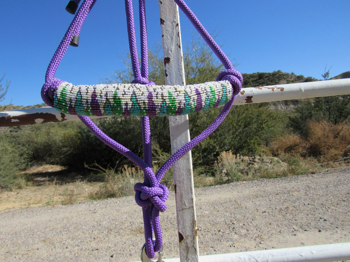 Cowgirl Roots™  SNOW CHRISTMAS TREE HAND BEADED ROPE HALTER WITH LEAD ROPE