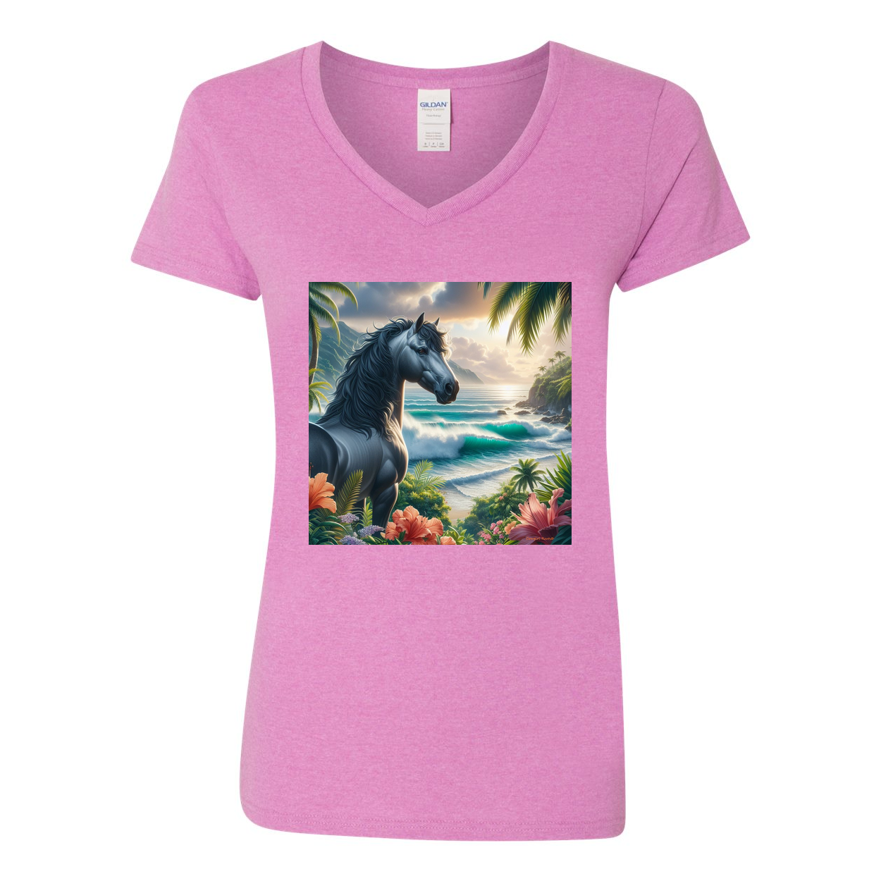 Tropical Grey Stallion Horse V Neck T Shirt