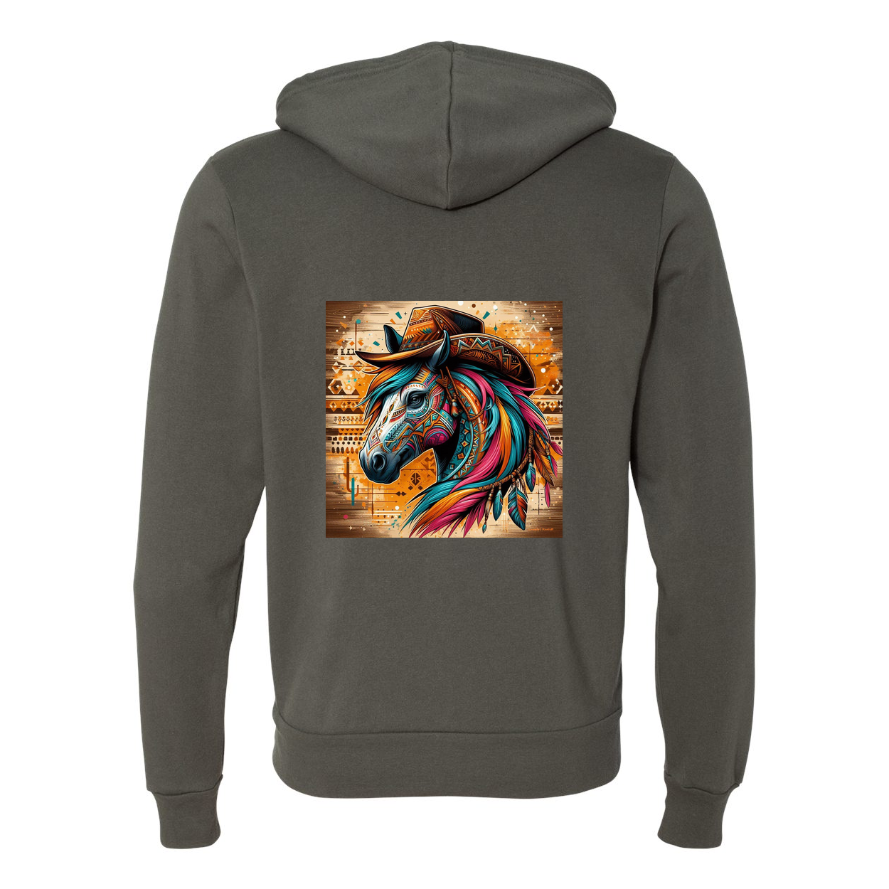 Cowboy Gus Tribal Horse Zip-Up Front Pocket Sweatshirts