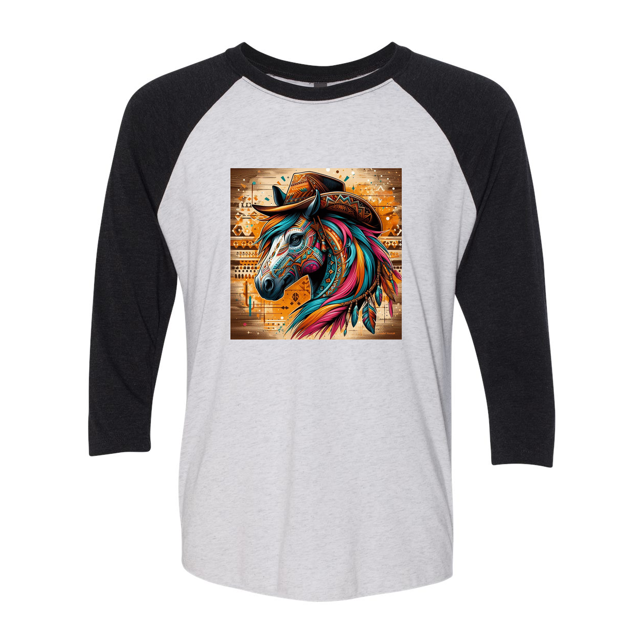 Cowboy Gus Tribal Horse 3 4 Sleeve Raglan T Shirts