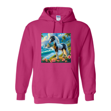 Load image into Gallery viewer, Tropical Black and White Paint Horse Pull over Front Pocket Hoodies
