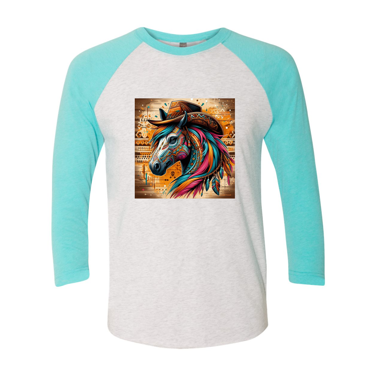 Cowboy Gus Tribal Horse 3 4 Sleeve Raglan T Shirts