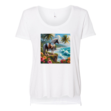 Load image into Gallery viewer, Tropical Red and White Horse Scoop Neck T Shirts
