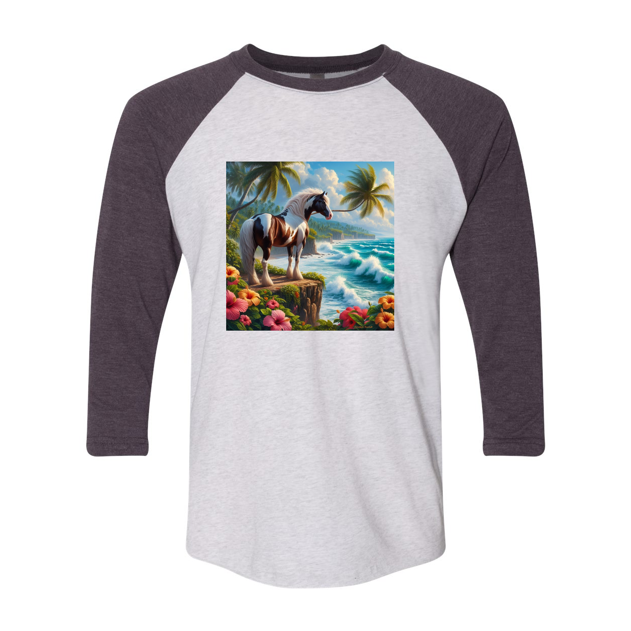 Tropical Red and White Paint Horse 3 4 Sleeve Raglan T shirts