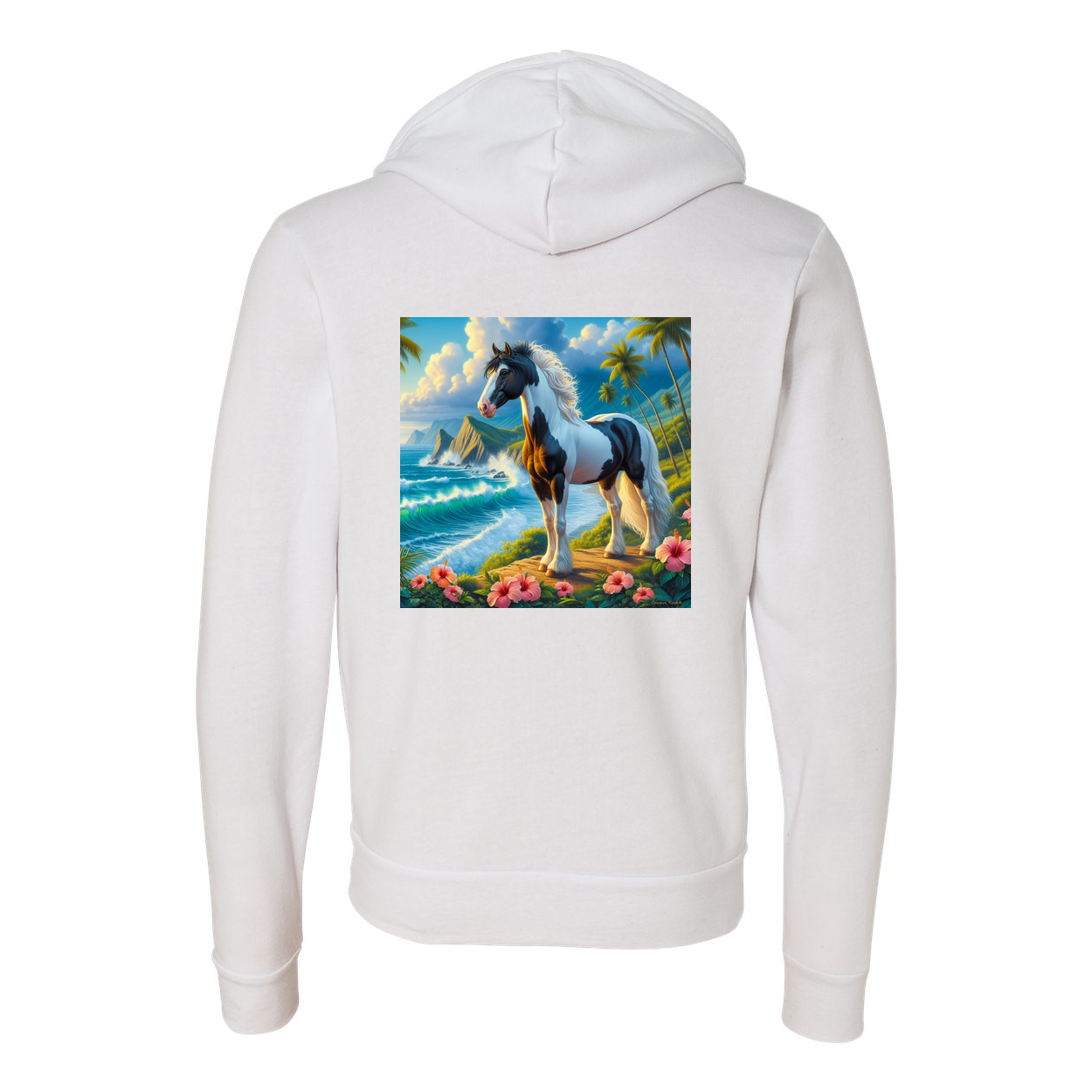 Tropical Black and White Paint Horse Zip-Up Front Pocket Hooded Sweatshirts