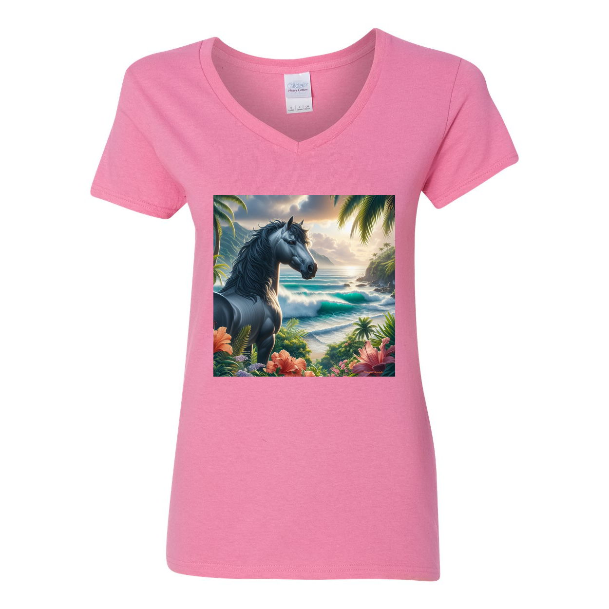 Tropical Grey Stallion Horse V Neck T Shirt