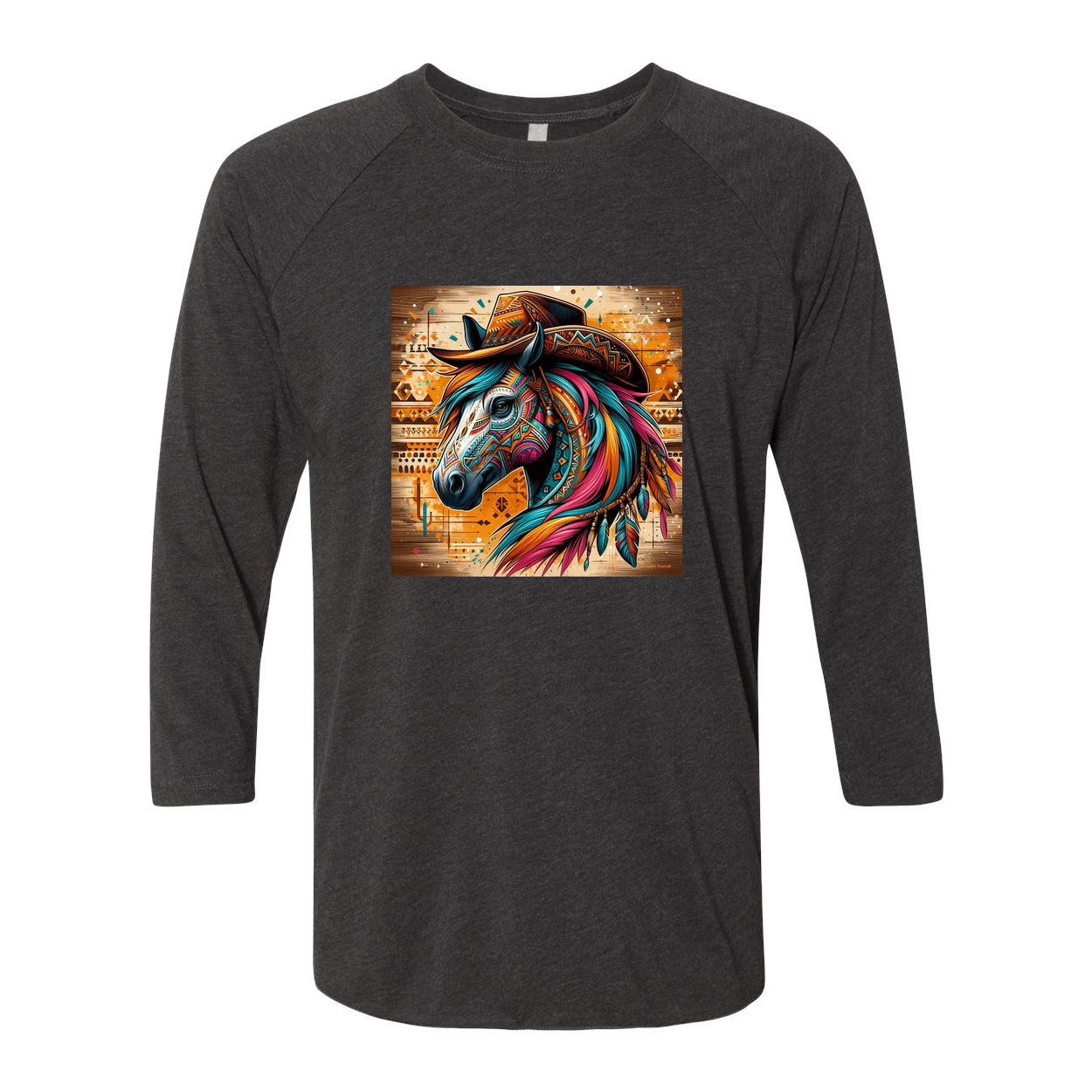 Cowboy Gus Tribal Horse 3 4 Sleeve Raglan T Shirts