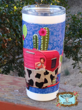 Load image into Gallery viewer, Cowgirl Roots™ Tumbler 20oz Cactus Cowgirl Cow Print Trailer, Stainless Steel Insulated Hot and Cold Mug
