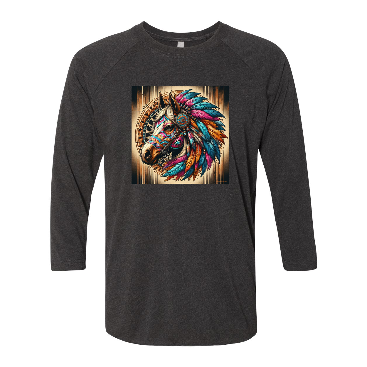 Tribal Horse Chief 3 4 Sleeve Raglan T Shirts