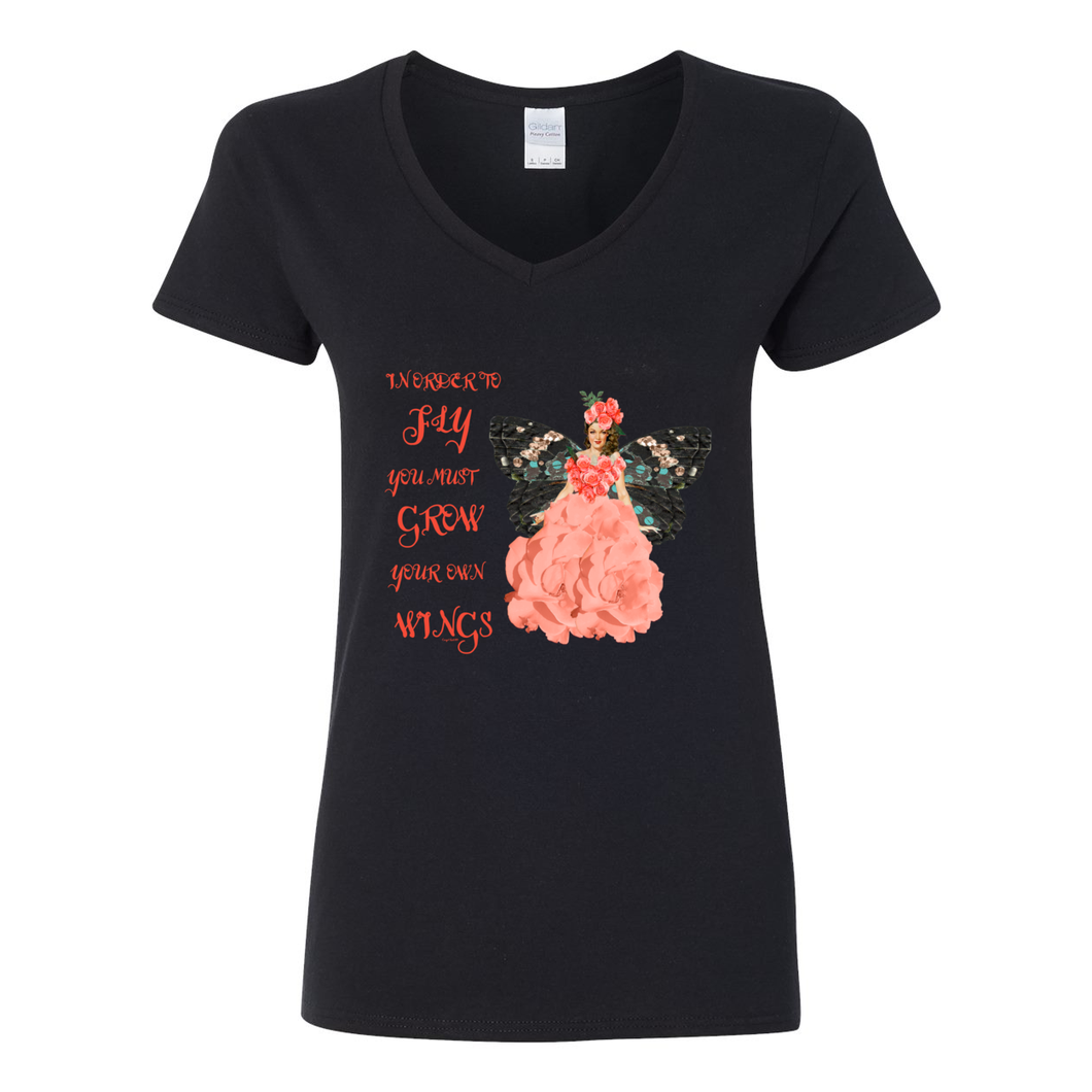 Fly Grow Your Own Wings V-Neck Cotton T-Shirts