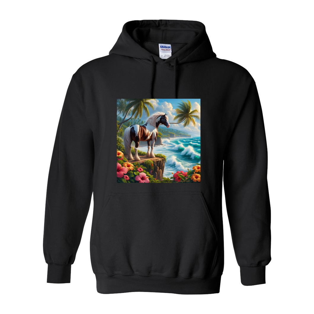 Tropical Red and White Paint Horse Pull Over Front Pocket Hoodies