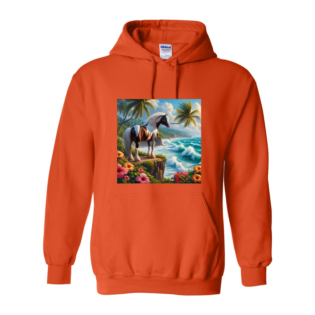 Tropical Red and White Paint Horse Pull Over Front Pocket Hoodies