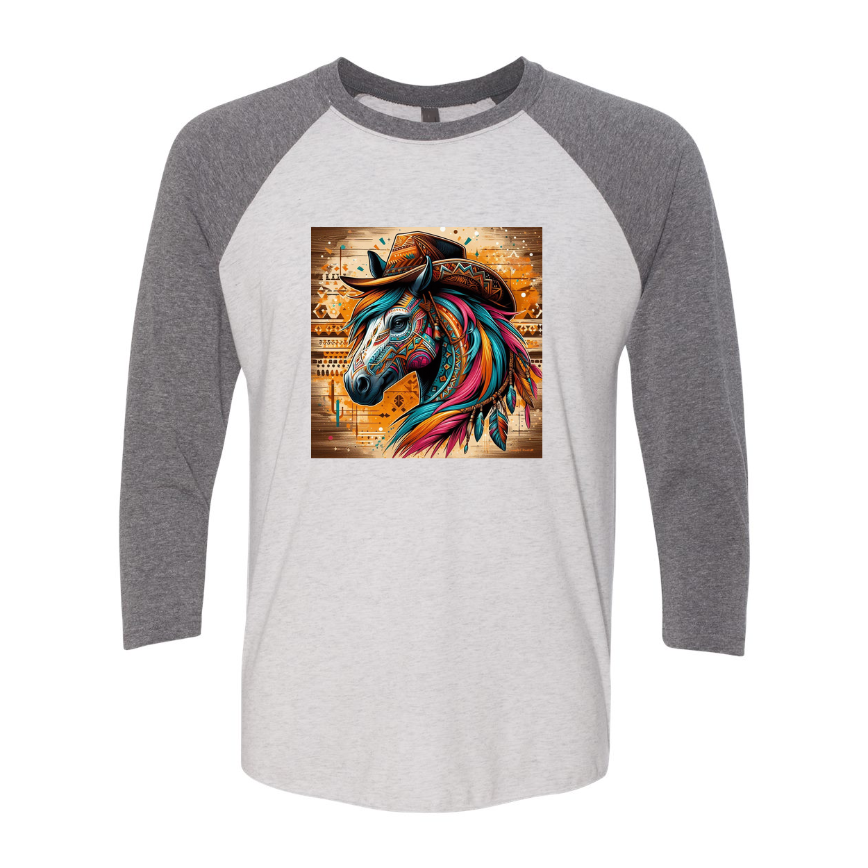 Cowboy Gus Tribal Horse 3 4 Sleeve Raglan T Shirts