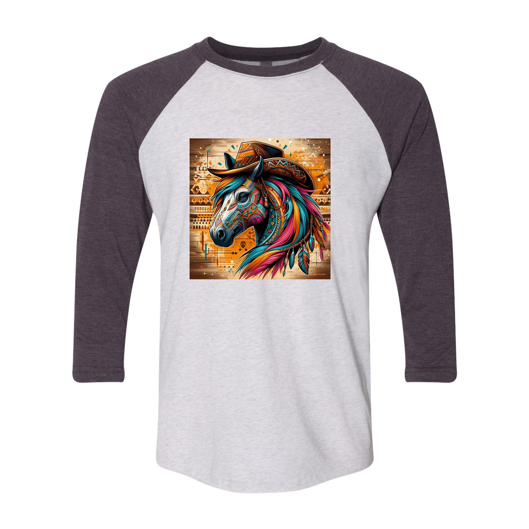 Cowboy Gus Tribal Horse 3 4 Sleeve Raglan T Shirts