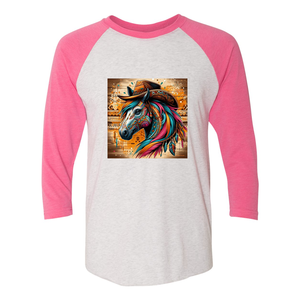 Cowboy Gus Tribal Horse 3 4 Sleeve Raglan T Shirts