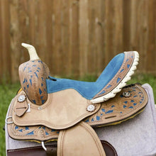 Load image into Gallery viewer, 10&quot; to 18&quot; FQ or SQ Bars Western Tropical Tooled Choice of Color Seat Barrel Racing / Trail Saddle, Includes Bridle Set
