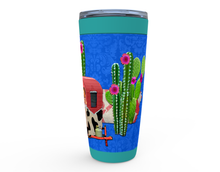 Load image into Gallery viewer, Cowgirl Roots™ Tumbler 20oz Cactus Cowgirl Cow Print Trailer, Stainless Steel Insulated Hot and Cold Mug
