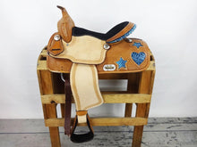 Load image into Gallery viewer, 10&quot; to 18&quot; FQ / SQ Bars Stars and Heart Inlaid Croc, Choose Color, Tooled Barrel Racing / Trail Saddle, Bridle Set

