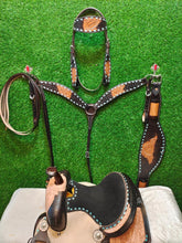 Load image into Gallery viewer, 10&quot; to 18&quot; FQ and SQ Bar Floral and Basket Weave Barrel Racing All Around Saddle, Bridle Set Included
